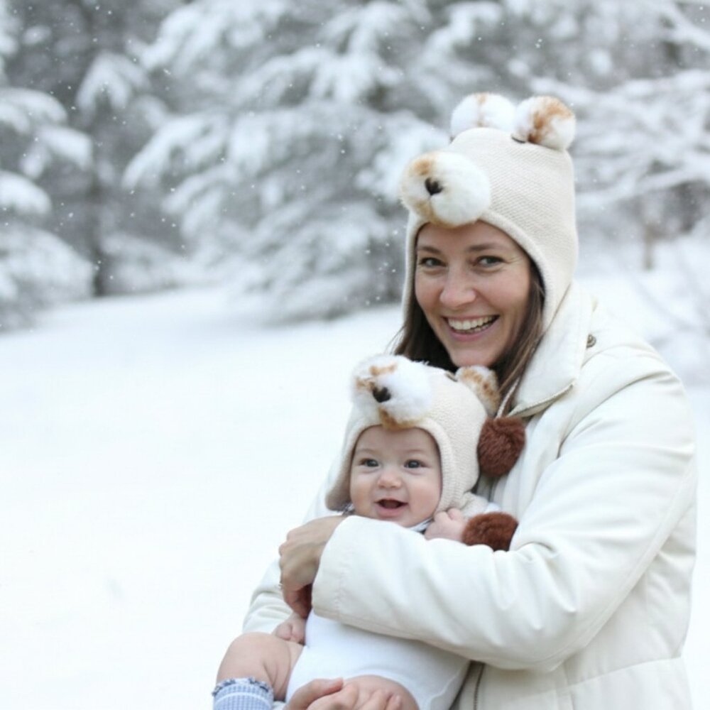 100% Cashmere Bear Hat with Pompom women